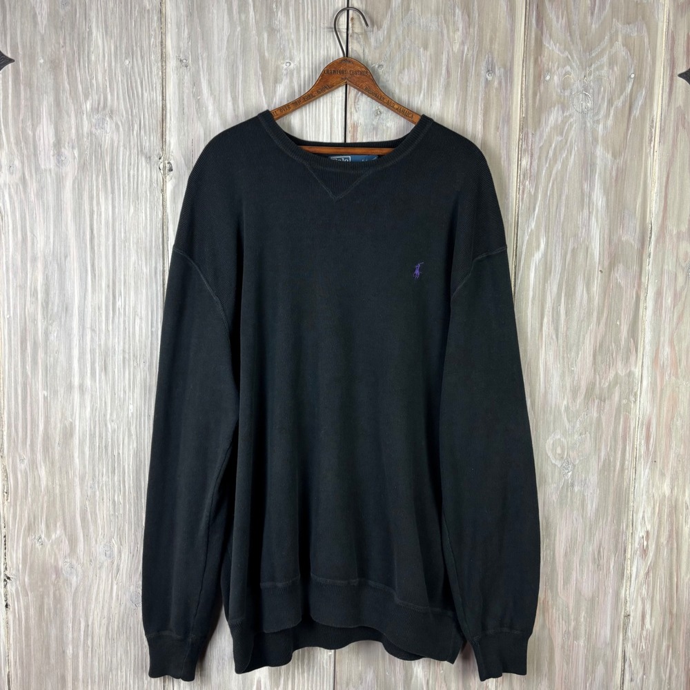 Polo Ralph Lauren Crewneck Sweater Mens XL Black Purple Pony Logo HC11